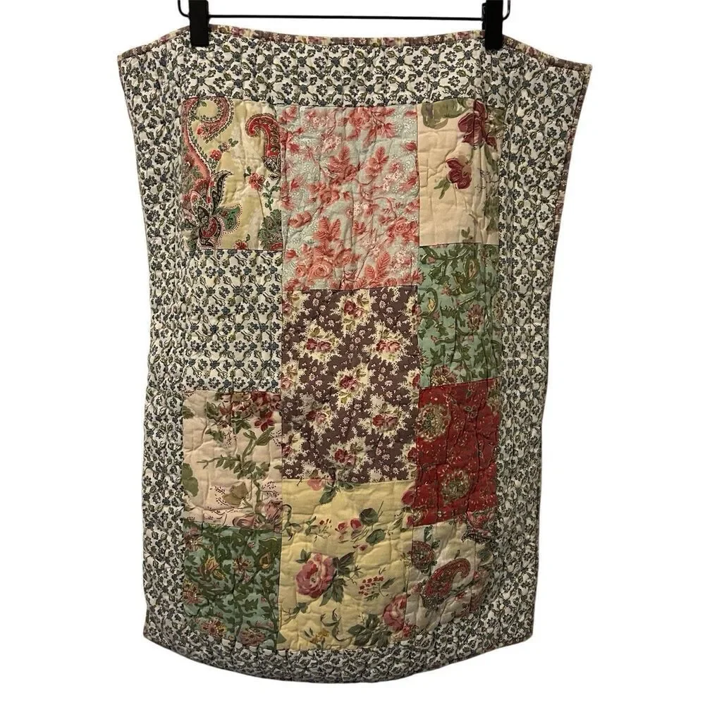 Pottery Barn Patchwork Quilted Standard Pillow Cover Sham 20x26 Boho Peasant
